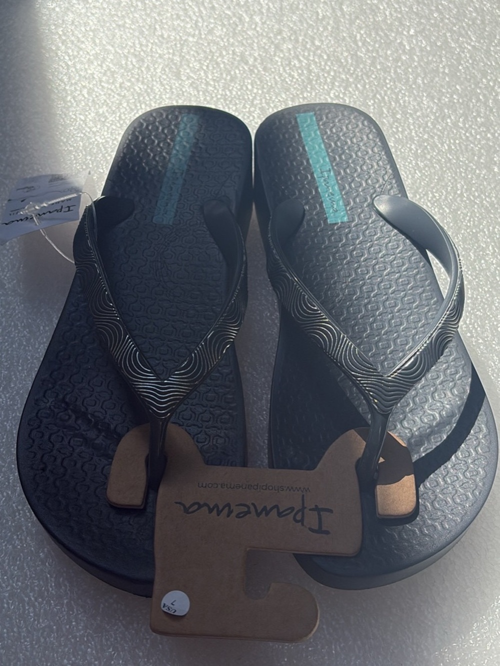 Ipanema Black Flip Flops with Teal Stripe